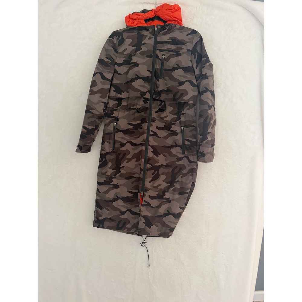 My Anorak Camo Longline Down Puffer Parka Jacket Orange Lining XS 50745SNLP